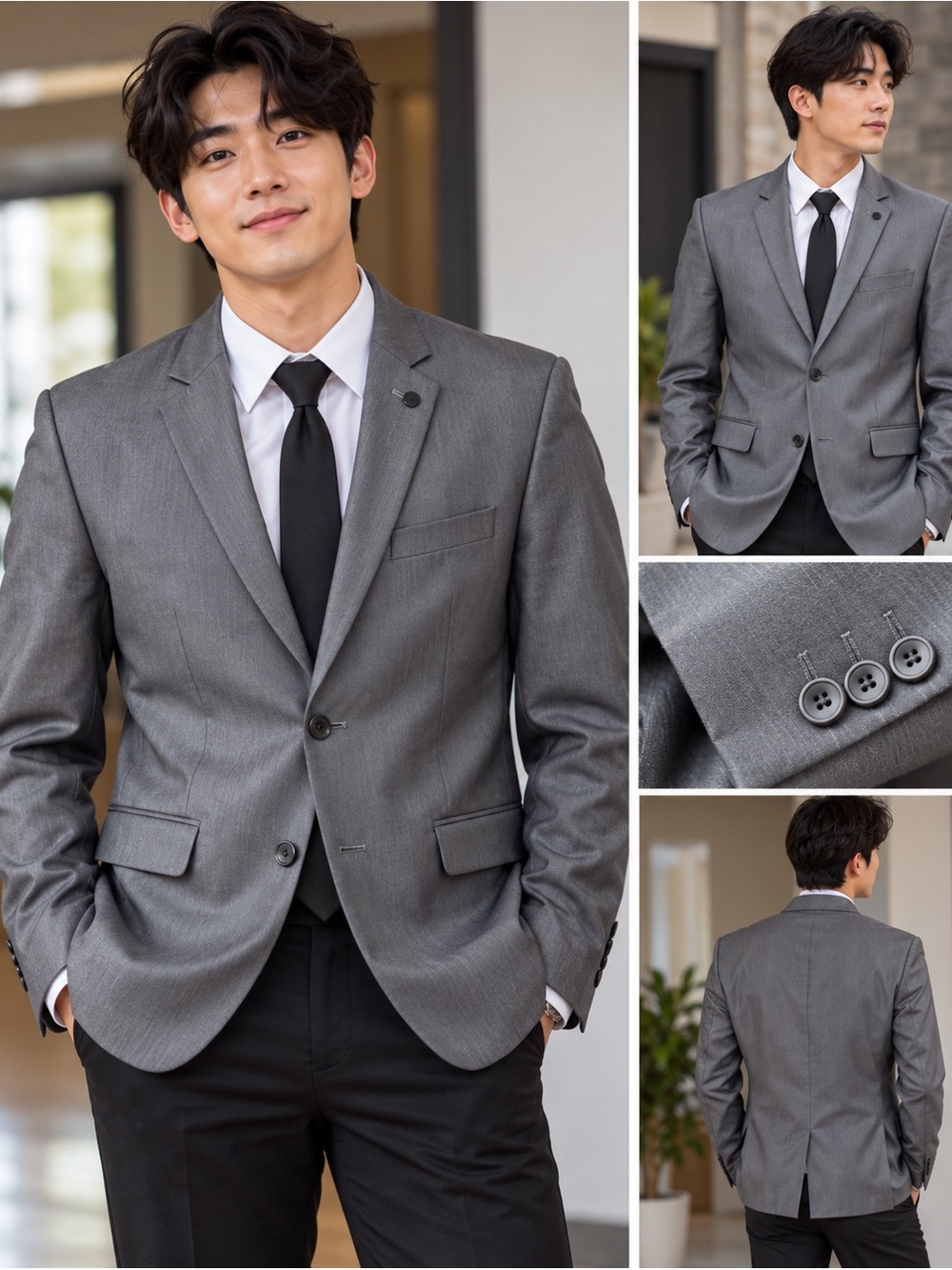 le chateau Men's Gray Two-Button Suit Jacket